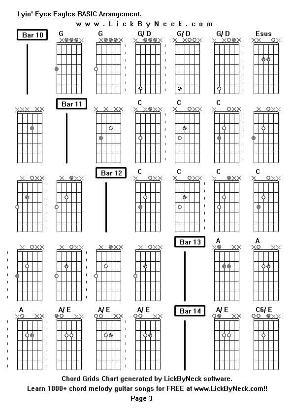 Chord Grids Chart of chord melody fingerstyle guitar song-Lyin' Eyes-Eagles-BASIC Arrangement,generated by LickByNeck software.